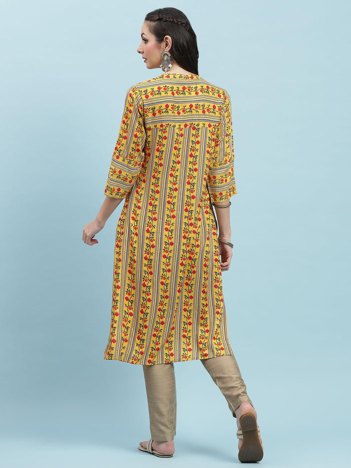 Indiessence (Buy 2 @ 499) Yellow Floral Printed Kurta.