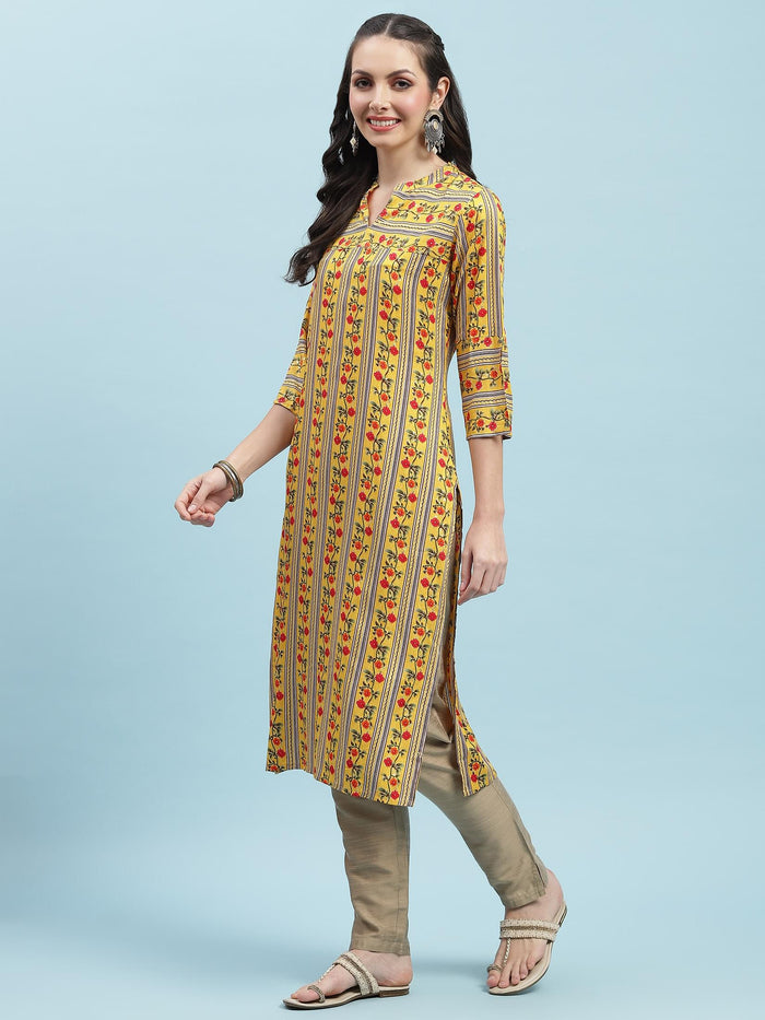 Indiessence (Buy 2 @ 499) Yellow Floral Printed Kurta.