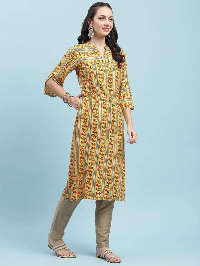 Indiessence (Buy 2 @ 499) Yellow Floral Printed Kurta.