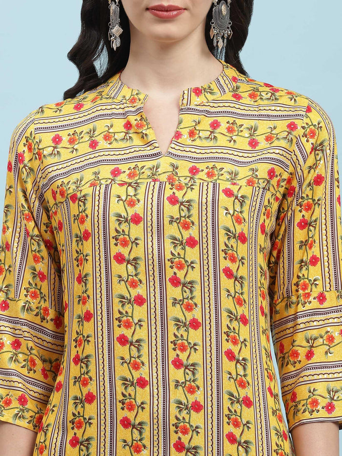 Indiessence (Buy 2 @ 499) Yellow Floral Printed Kurta.