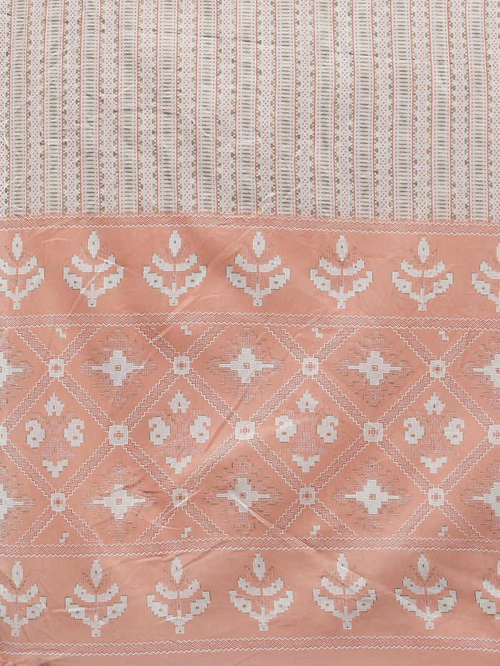 Indiessence Peach Geometric Printed Kurta Trouser Dupatta.