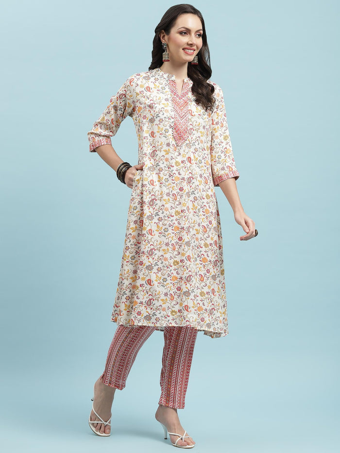 Indiessence Pink Floral Printed Kurta Trouser With Dupatta.