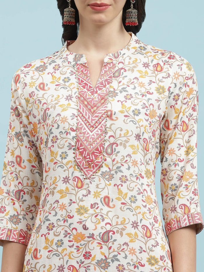 Indiessence Pink Floral Printed Kurta Trouser With Dupatta.