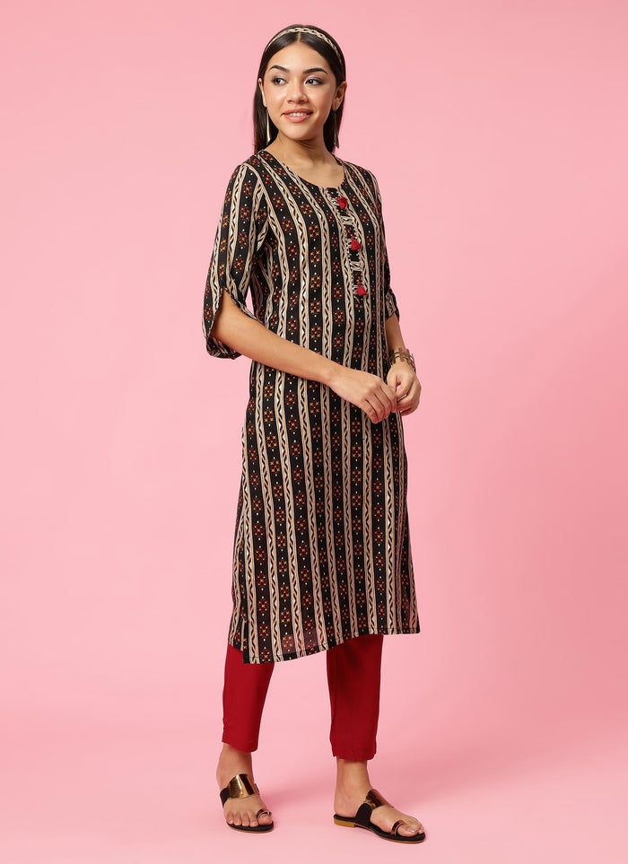 Indiessence Women Black Floral Printed Kurta Trouser Dupatta.