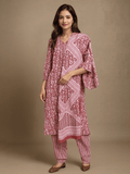 Indiessence Women Cotton Pink Floral Print Kurta Comfort Pant Dupatta.