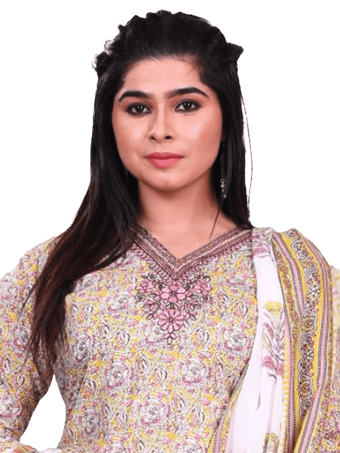 Indiessence Women Cotton Yellow Embroidered Kurta Comfort Pant Dupatta.