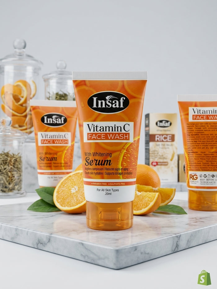 Insaf Vitamin C Face Wash 120ml – Whitening Serum & Hydrating Cleanser