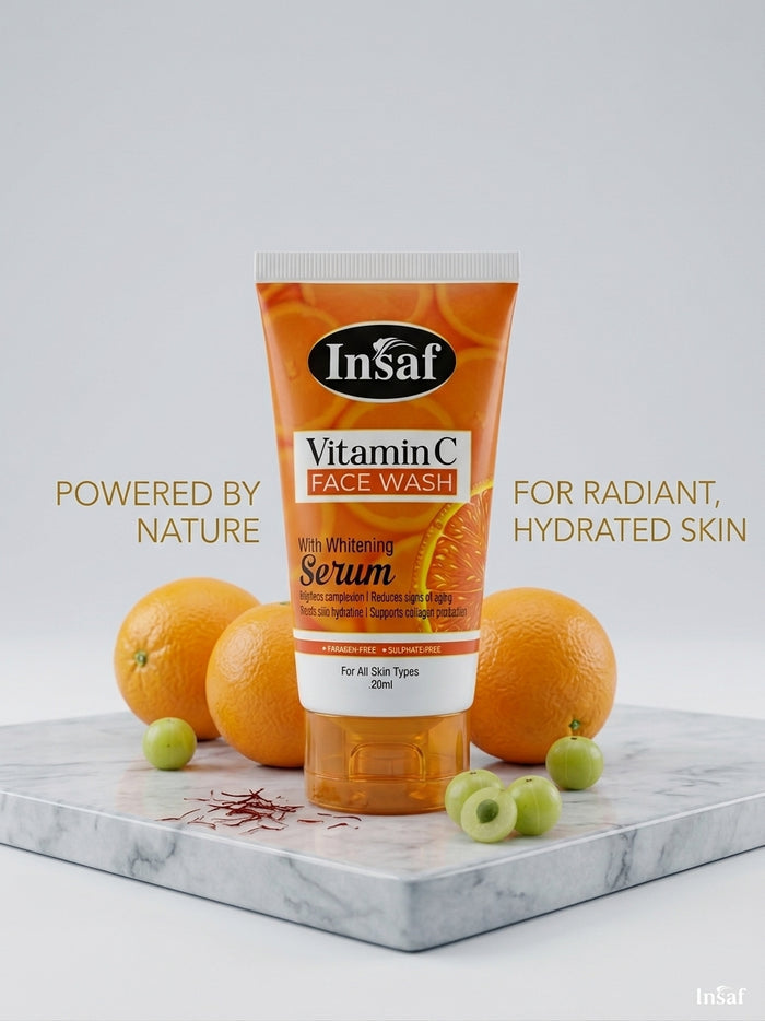 Insaf Vitamin C Face Wash 120ml – Whitening Serum & Hydrating Cleanser