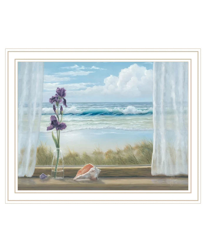 Irises on Windowsill White Framed Print Wall Art