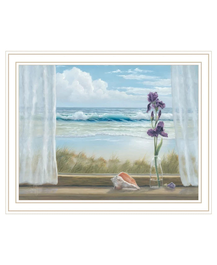 Irises on Windowsill White Framed Print Wall Art