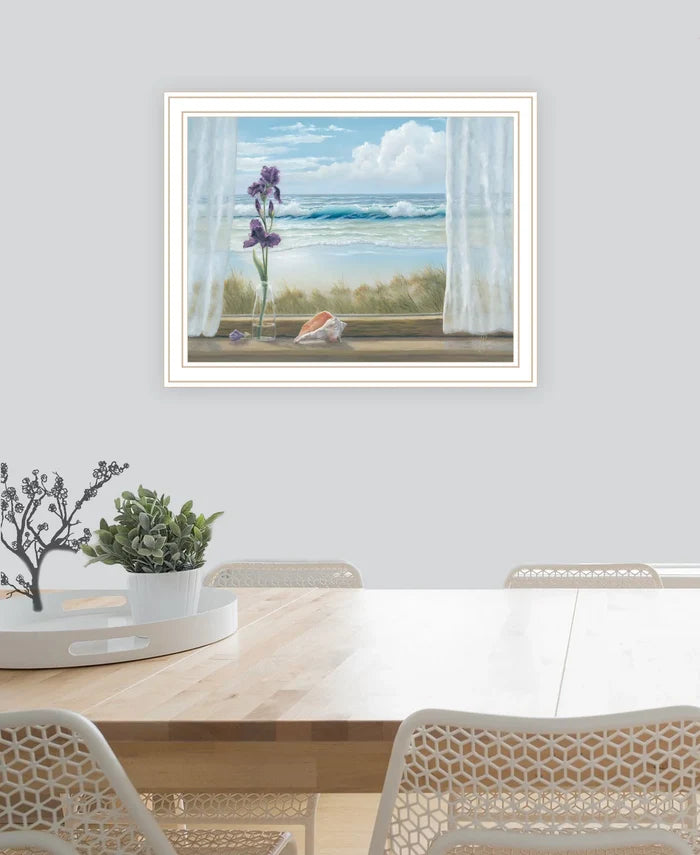 Irises on Windowsill White Framed Print Wall Art