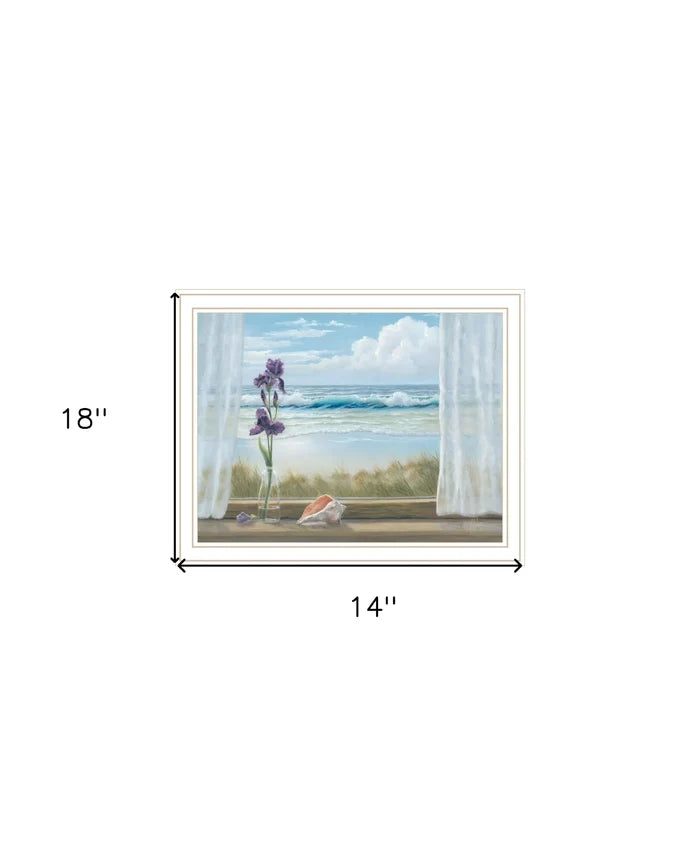 Irises on Windowsill White Framed Print Wall Art