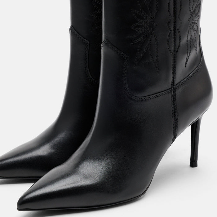 Jolene Black Leather Stiletto Ankle Boots