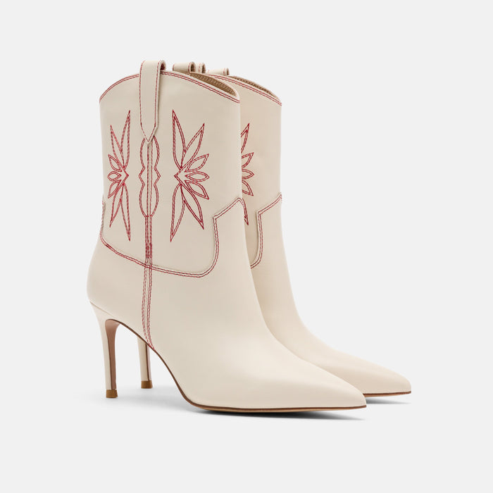 Jolene Cream Leather Stiletto Ankle Boots