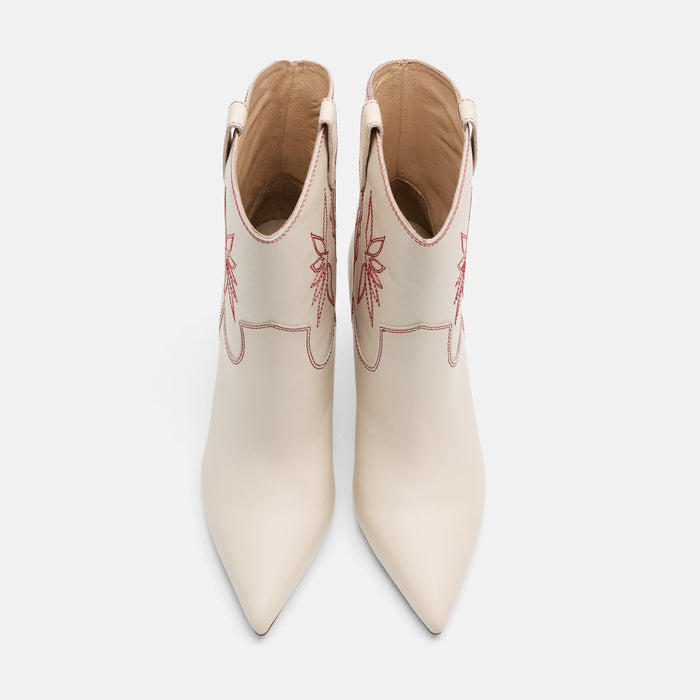 Jolene Cream Leather Stiletto Ankle Boots