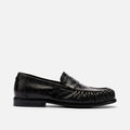 Kennedy Black Croc Pleated Leather Penny Loafers