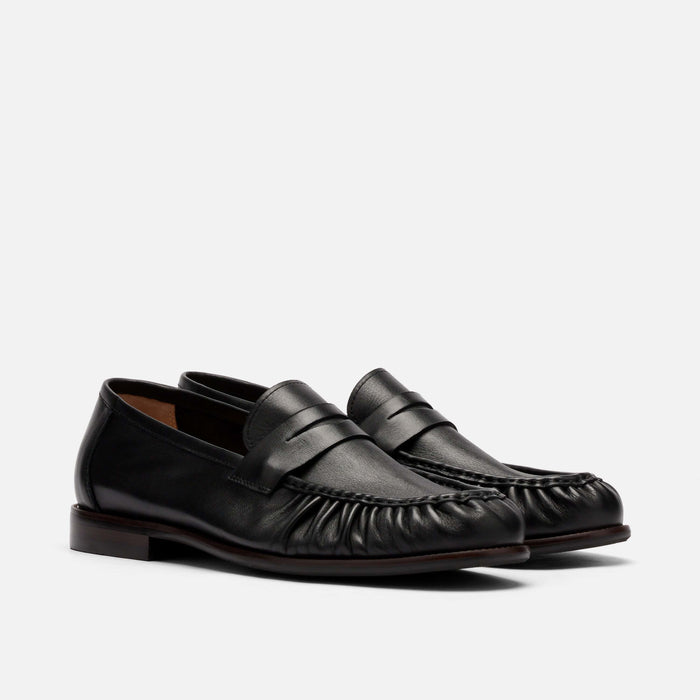 Kennedy Black Pleated Leather Penny Loafers