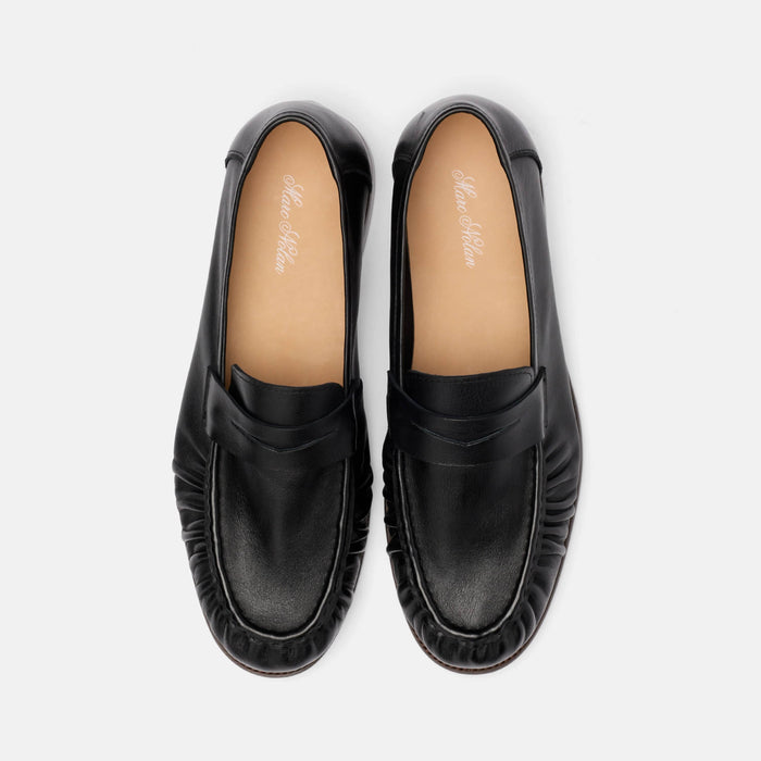 Kennedy Black Pleated Leather Penny Loafers