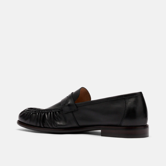 Kennedy Black Pleated Leather Penny Loafers