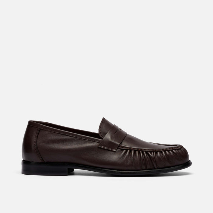 Kennedy Espresso Brown Pleated Leather Penny Loafers
