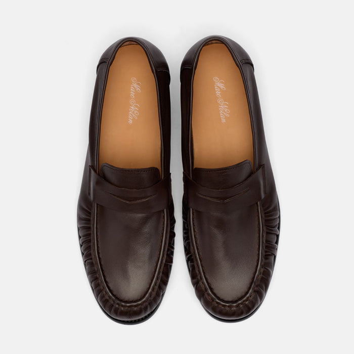Kennedy Espresso Brown Pleated Leather Penny Loafers