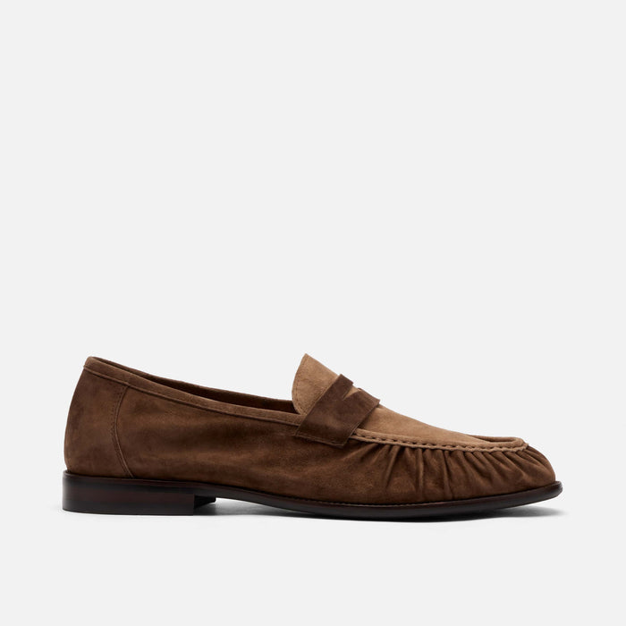 Kennedy Triple Brown Pleated Suede Penny Loafers