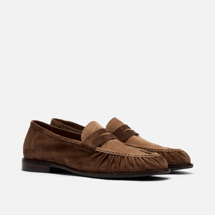 Kennedy Triple Brown Pleated Suede Penny Loafers