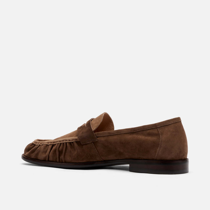 Kennedy Triple Brown Pleated Suede Penny Loafers