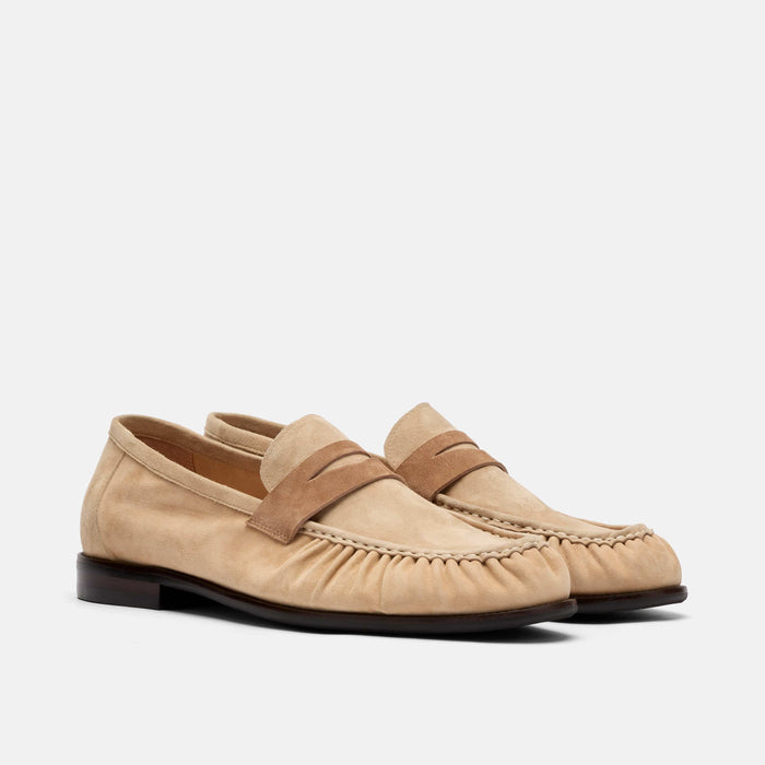 Kennedy Triple Tan Pleated Suede Penny Loafers