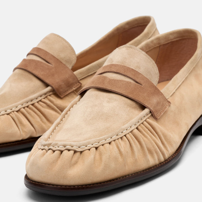 Kennedy Triple Tan Pleated Suede Penny Loafers