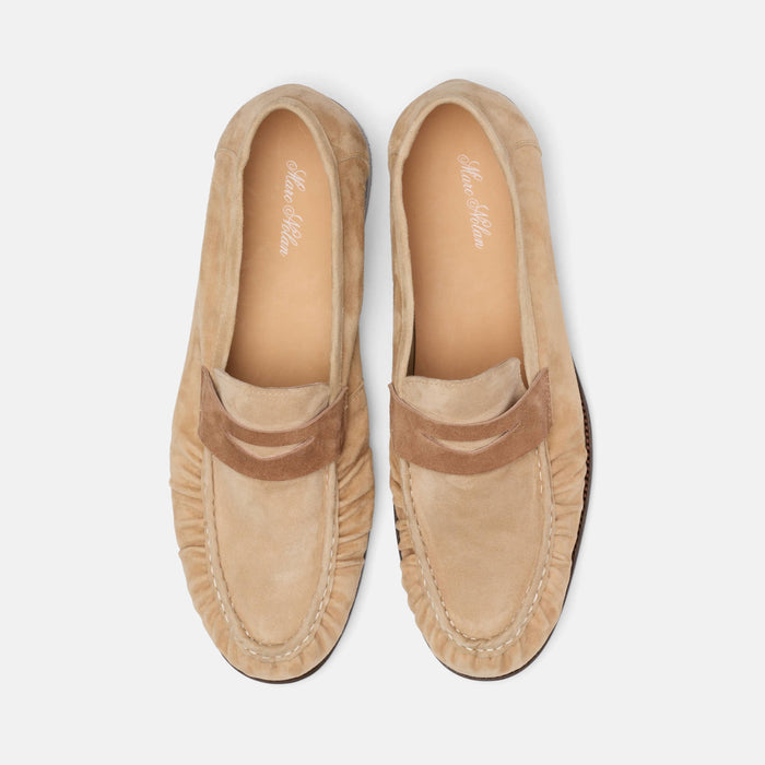 Kennedy Triple Tan Pleated Suede Penny Loafers
