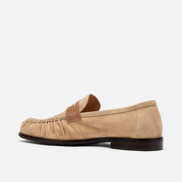 Kennedy Triple Tan Pleated Suede Penny Loafers
