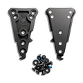 A pair of black aluminum KLS Mount brackets with a small pile of mounting hardware including screws, washers, and black washers, displayed on a clean white background.