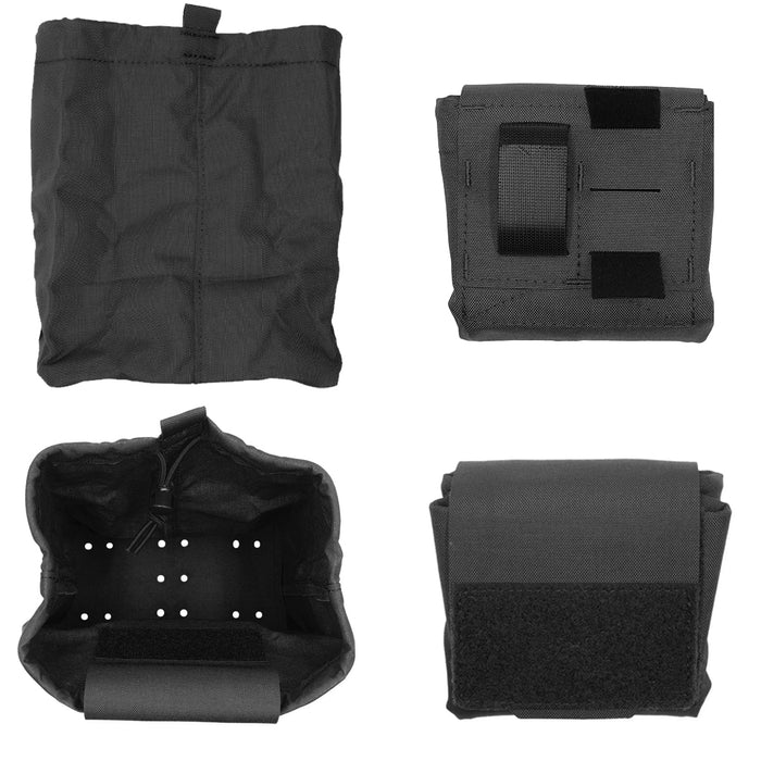 Four views of a Kore Essentials Black tactical Dump pouch on a white background