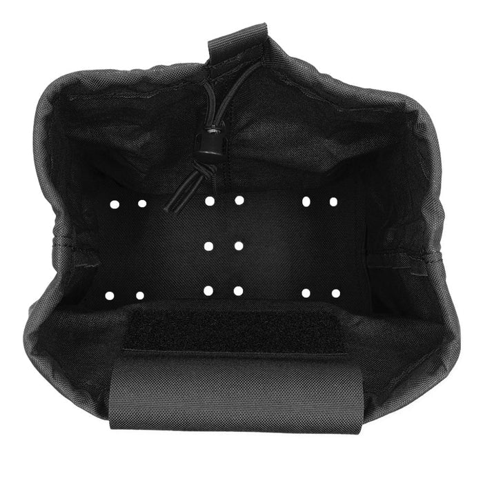 Top Down View Black Kore Essentials Dump Pouch Fully Open, Showcasing depth of dump  pouch as well as the drainage holes on the bottom of the pouch