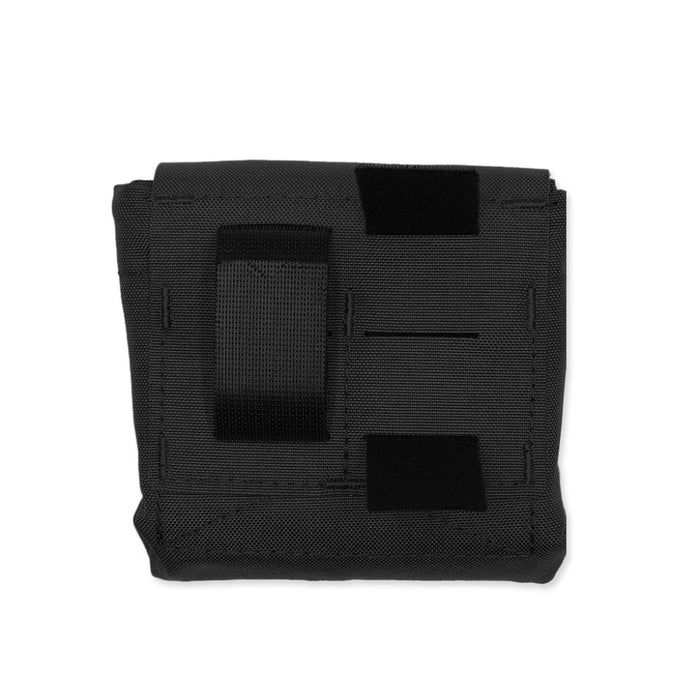 Backside View of Black Kore Essentials Dump Pouch Fully Closed with Velcro Straps for Attaching to Belt