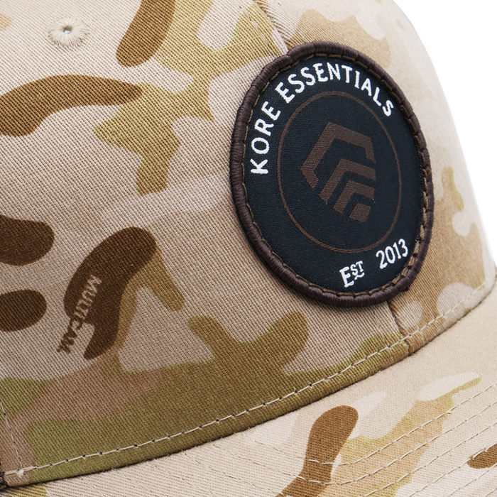 Closeup View of Multicam® Arid Kore Essentials Trucker Cap with Kore Logo Embroidered on Front