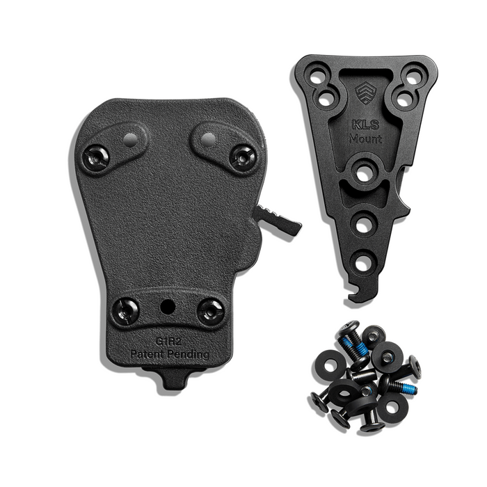 The backside of the Kore Locking System Receiver, Mount, and Hardware, lay flat on a white background