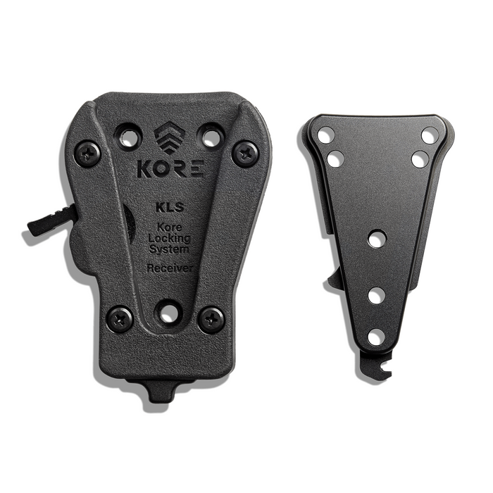 The Kore Locking System Receiver, and Mount, lay flat on a white background