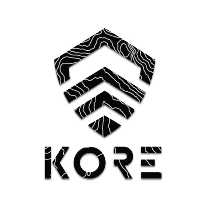 Vertical Kore Essentials Logo Decal With Black and Gray Topo Design