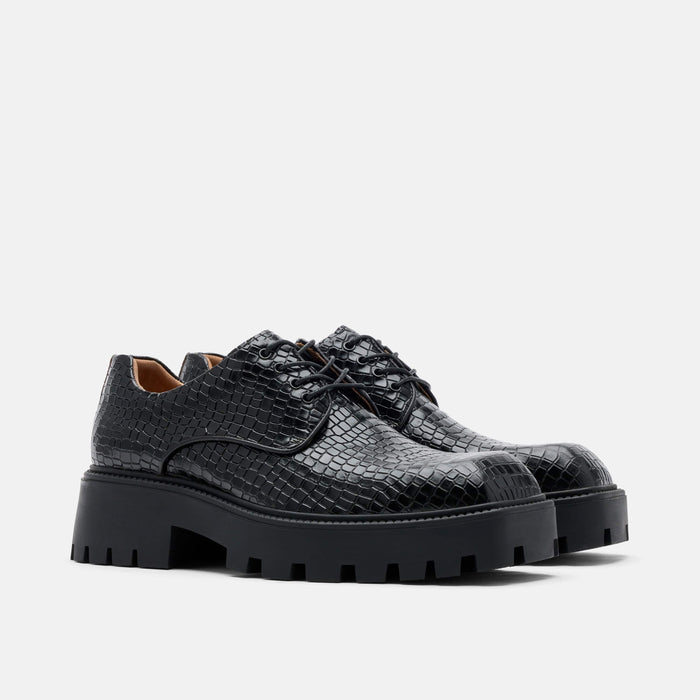 Kryos Black Croc Leather Lug Derbys