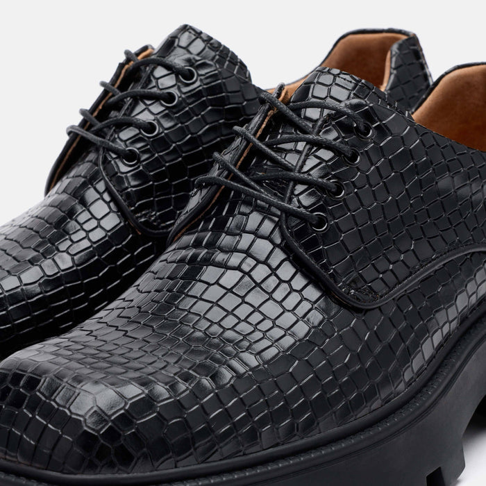 Kryos Black Croc Leather Lug Derbys