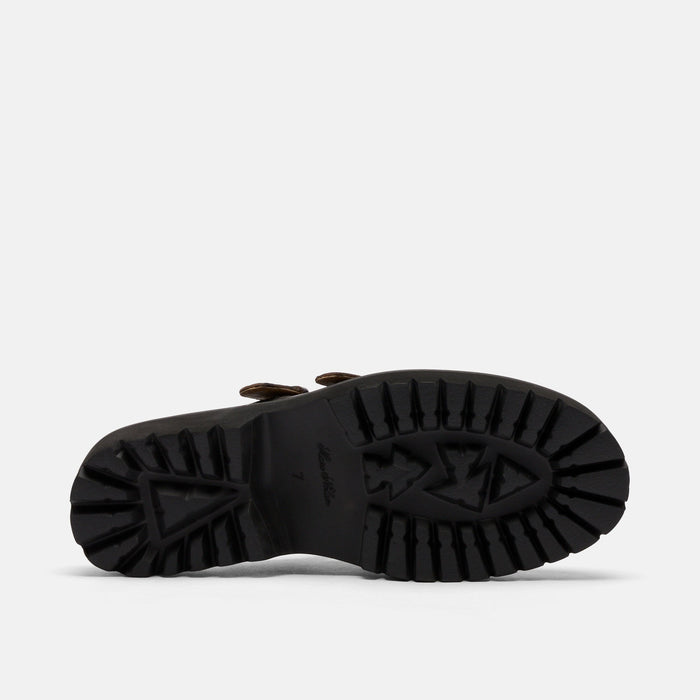 Lexi Brown Distressed Leather Double Buckle Mules
