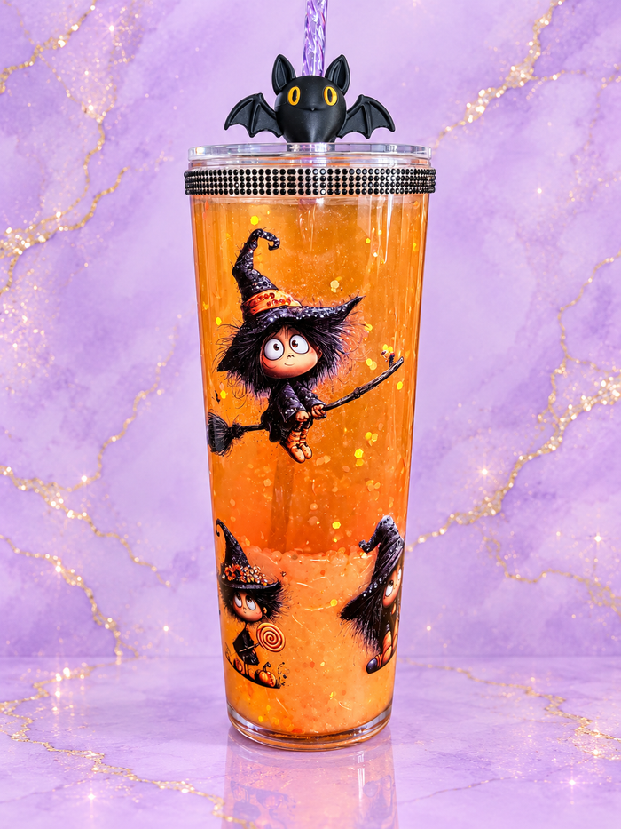Little Witch Halloween Snow Globe Tumbler - 24 oz