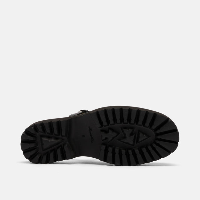 Luna Black Leather Mary Jane Lug Slingbacks