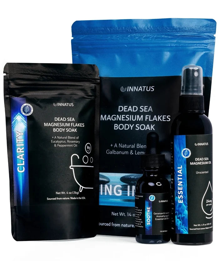Luxury Dead Sea Spa Gift Bath Salt, Magnesium Flakes, Magnesium Oil & Geranium-Lavender Essential Oil