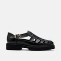 Magellan Black Leather Lug Fisherman Sandals