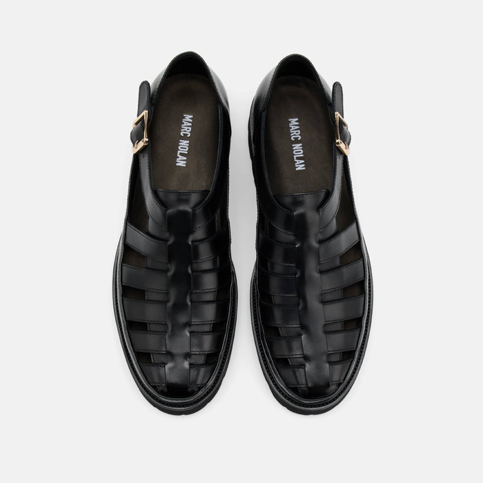 Magellan Black Leather Lug Fisherman Sandals