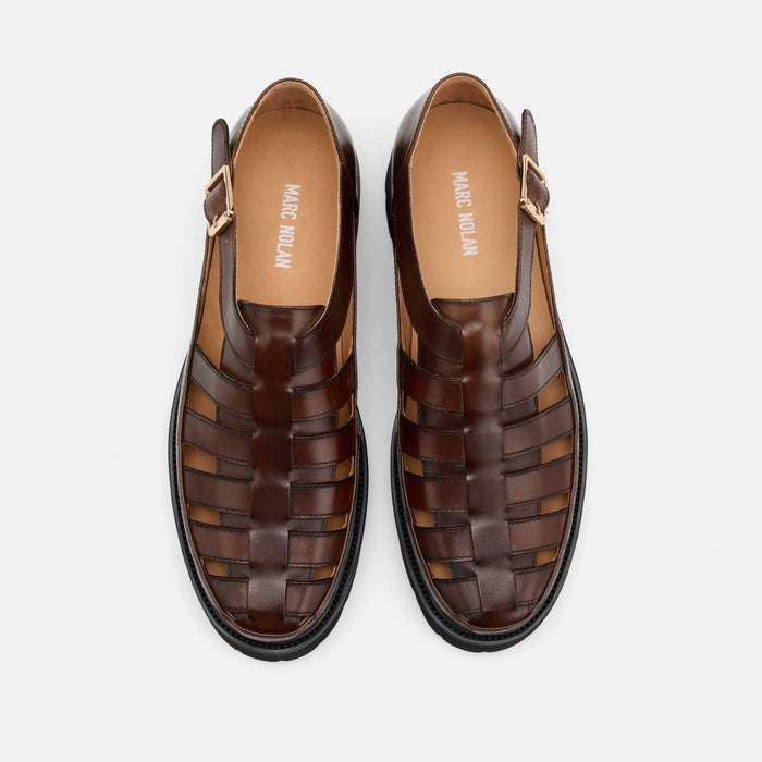 Magellan Brown Leather Lug Fisherman Sandals
