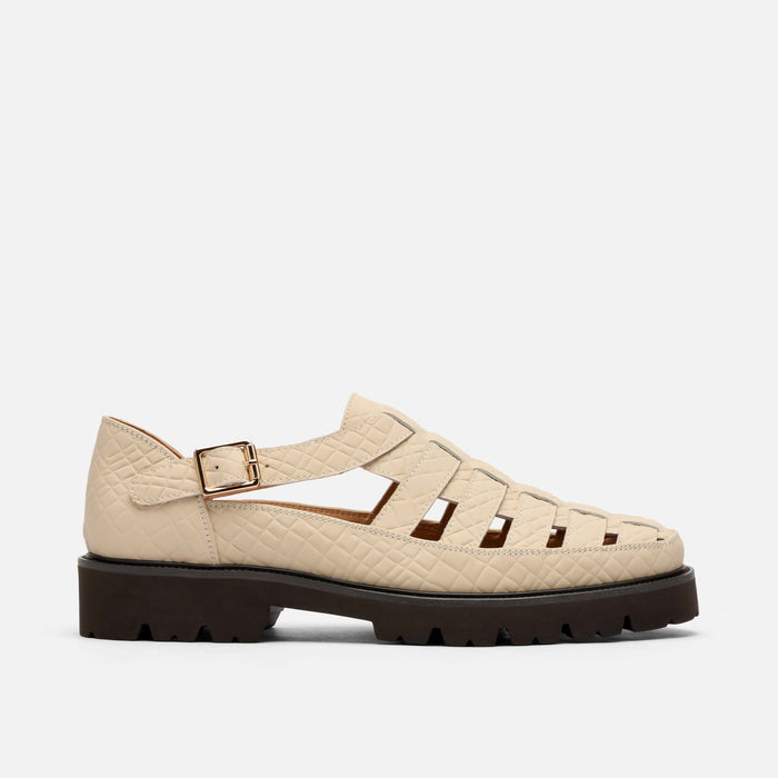 Magellan Cream Crocskin Leather Lug Fisherman Sandals